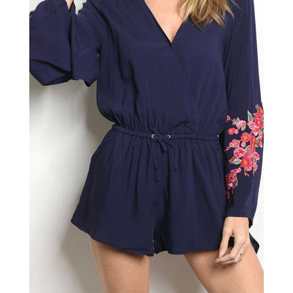 Embroidered Navy Romper